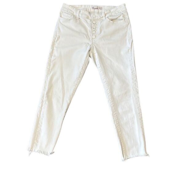 White Mid Rise Crop Raw Hem Stretch Denim Jeans 7 - Picture 1 of 6